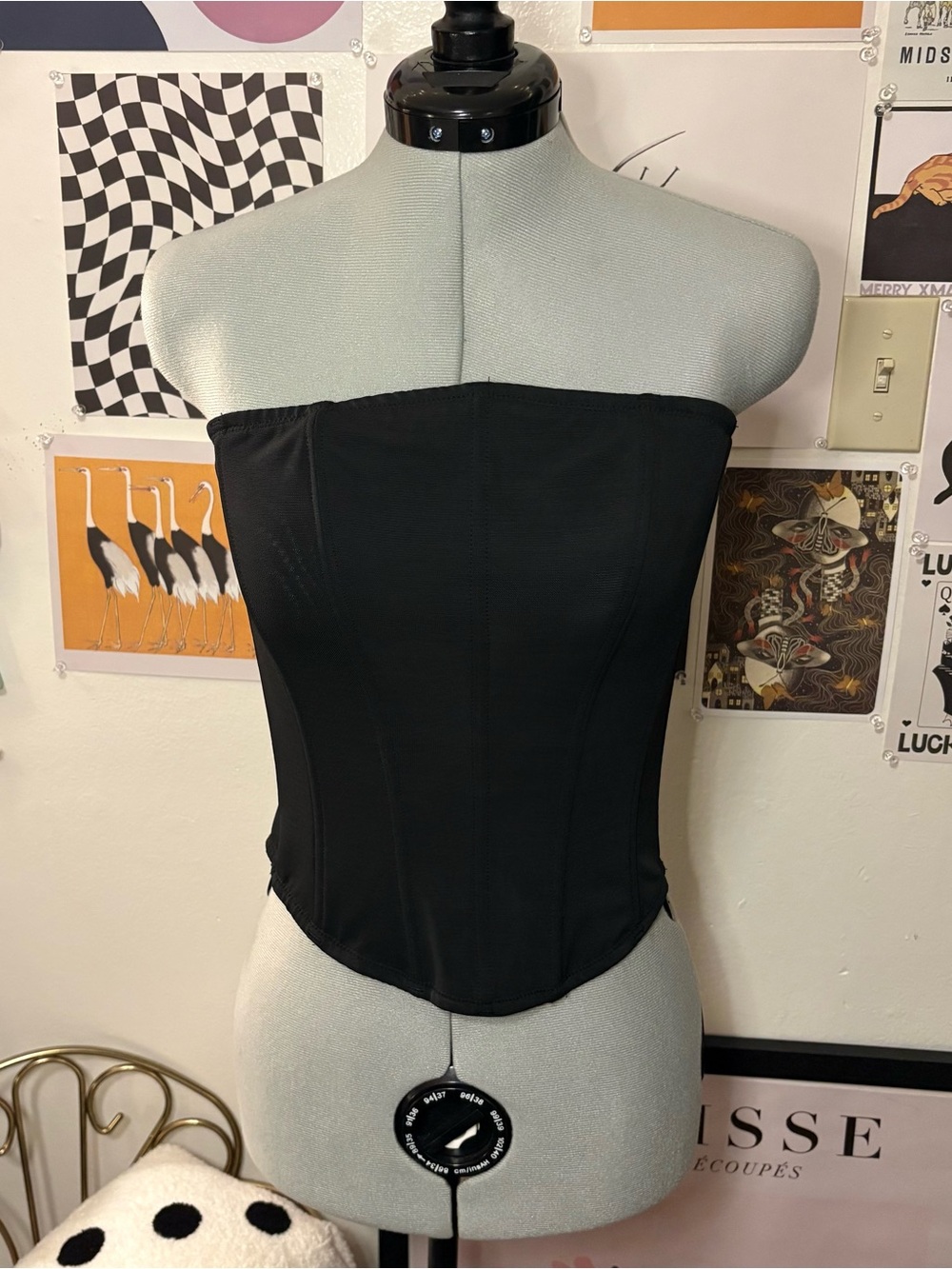 Black Strapless Corset Bustier Top Size Small Y2K Gothic Going Out